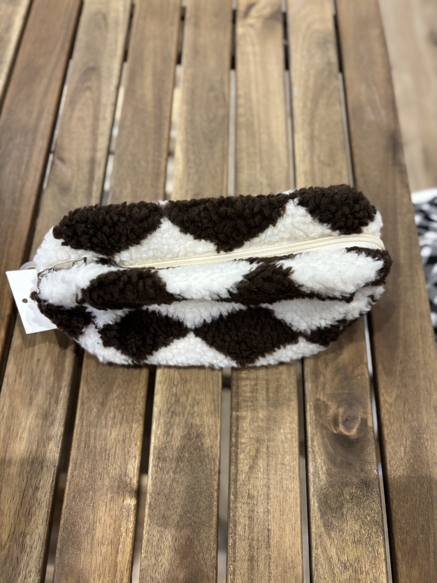 Checkered Sherpa Cosmetic Travel Bag