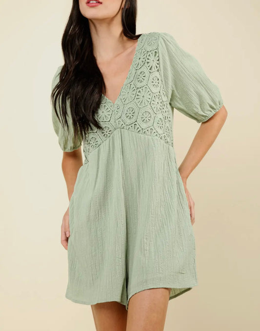 Lace Detail Woven Romper