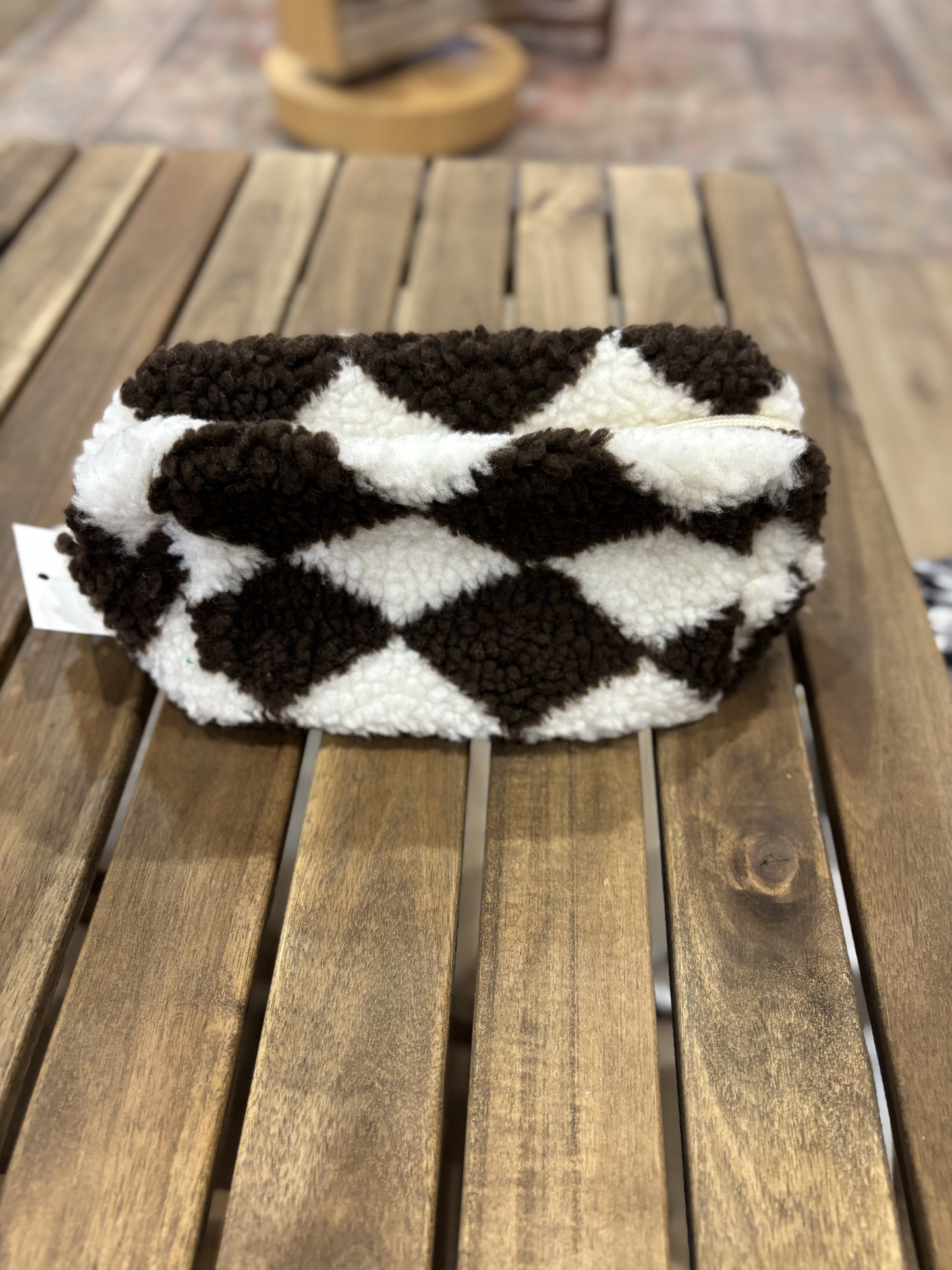 Checkered Sherpa Cosmetic Travel Bag