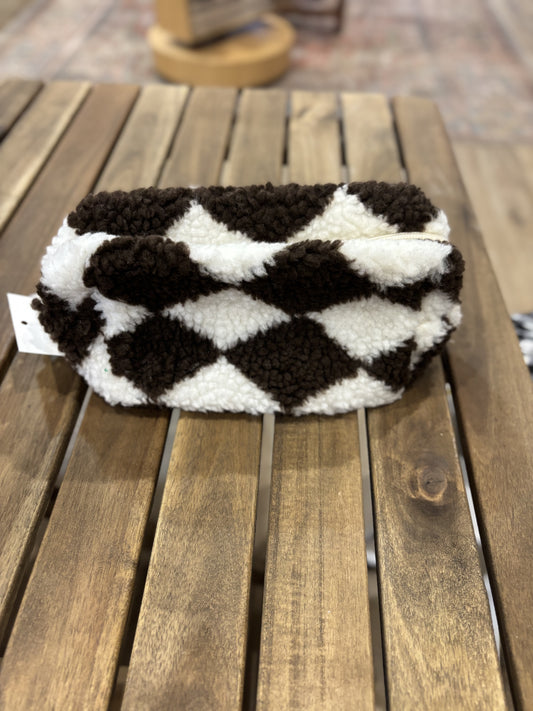 Checkered Sherpa Cosmetic Travel Bag