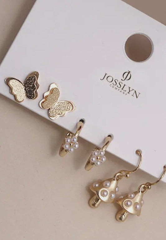 Butterfly Flower Mushroom Trio Earring